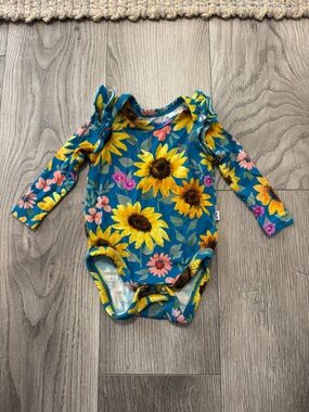 Little Sleepies Teal Floral Baby Onesie with Sunflower Print
